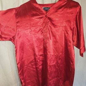 Esleep New York Red Satin Sleep Top Lounge Blouse Size Large